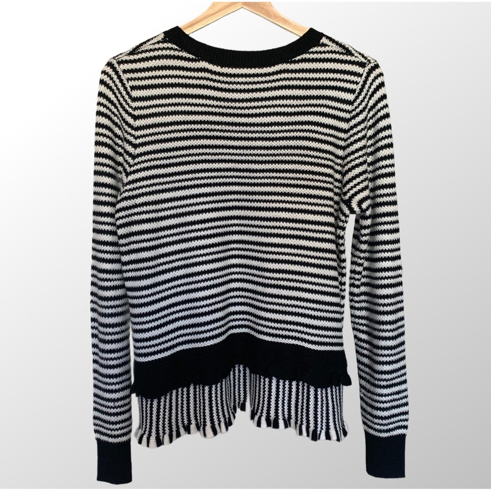 Philosophy by Republic Sz Med Women Ruffled Hem Sweater Black White Stripe Soft - Picture 2 of 8